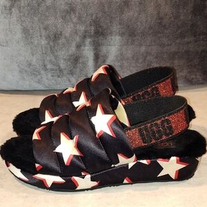 UGG Puff Yeah Stars Black Slingback Slippers Size 8